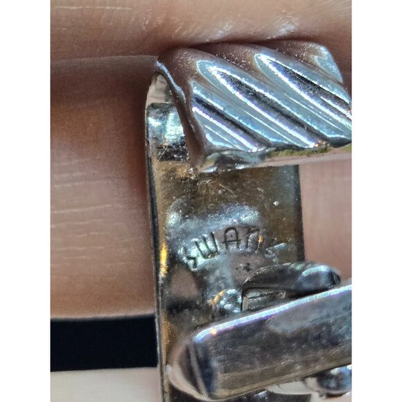 Swank Sterling Silver Cufflinks Curved Rectangular Ribbed Pattern Signed 13.3g - Picture 6 of 8
